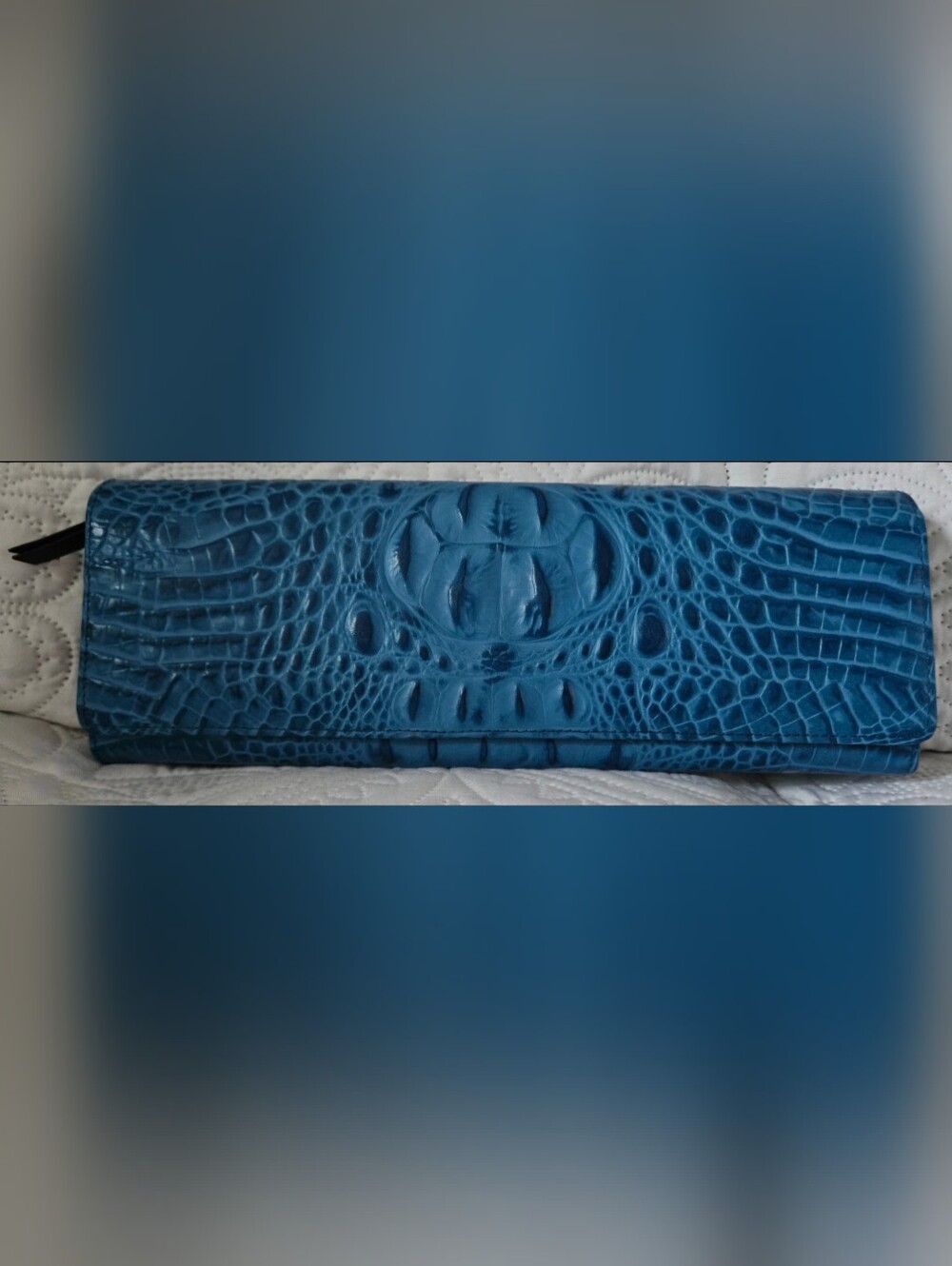 Kate Landry Teal Blue Croc-Embossed Clutch Wallet